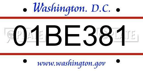 01BE381 District Of Columbia License Plate
