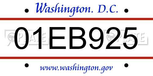 01EB925 District Of Columbia License Plate