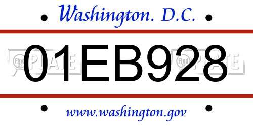 01EB928 District Of Columbia License Plate