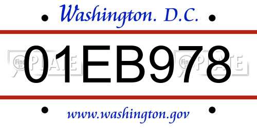 01EB978 District Of Columbia License Plate