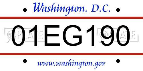 01EG190 District Of Columbia License Plate