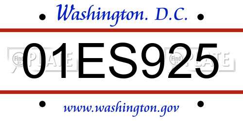 01ES925 District Of Columbia License Plate