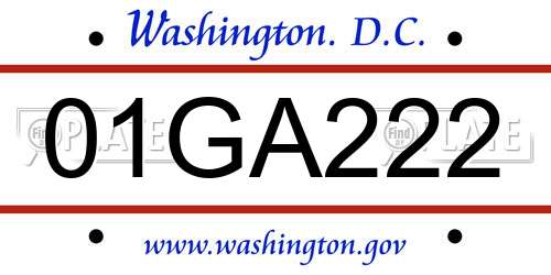 01GA222 District Of Columbia License Plate