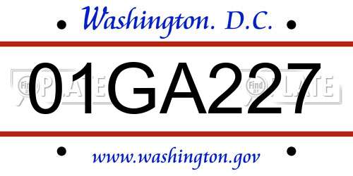 01GA227 District Of Columbia License Plate