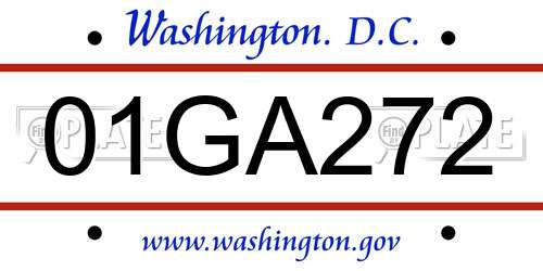 01GA272 District Of Columbia License Plate