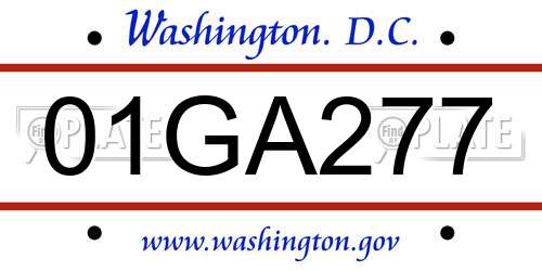 01GA277 District Of Columbia License Plate