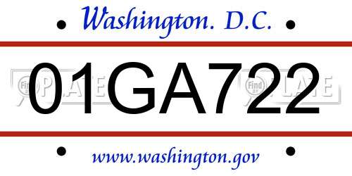 01GA722 District Of Columbia License Plate