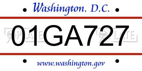 01GA727 District Of Columbia License Plate