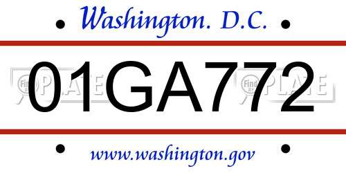 01GA772 District Of Columbia License Plate