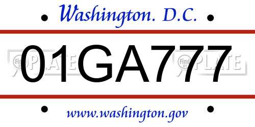 01GA777 District Of Columbia License Plate