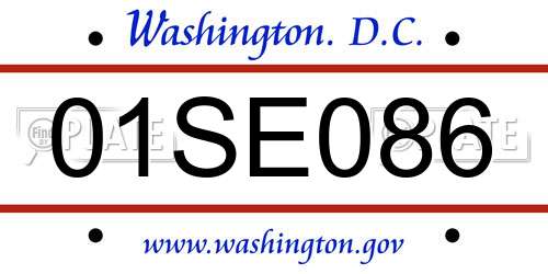 01SE086 District Of Columbia License Plate