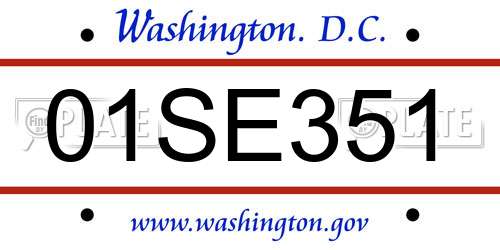 01SE351 District Of Columbia License Plate