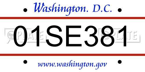 01SE381 District Of Columbia License Plate