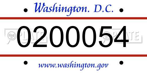 0200054 District Of Columbia License Plate