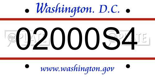 02000S4 District Of Columbia License Plate