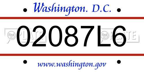 02087L6 District Of Columbia License Plate