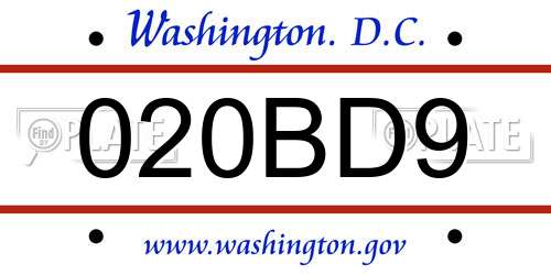 020BD9 District Of Columbia License Plate