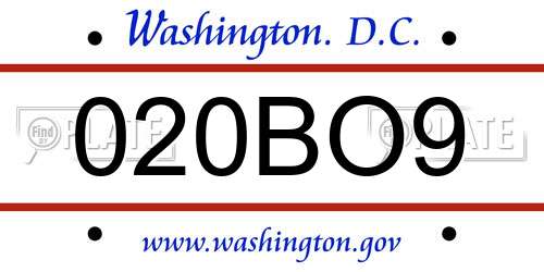 020BO9 District Of Columbia License Plate