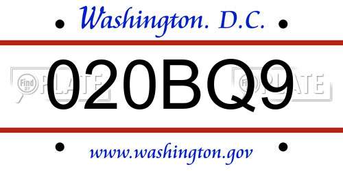 020BQ9 District Of Columbia License Plate