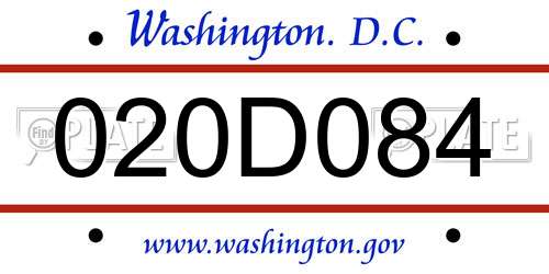 020D084 District Of Columbia License Plate