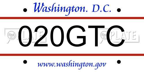 020GTC District Of Columbia License Plate