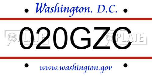 020GZC District Of Columbia License Plate