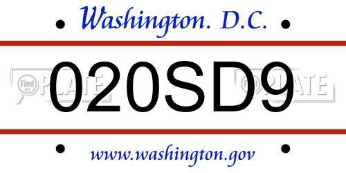 020SD9 District Of Columbia License Plate