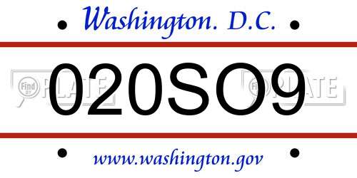 020SO9 District Of Columbia License Plate