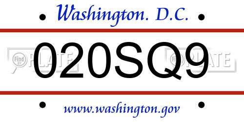 020SQ9 District Of Columbia License Plate