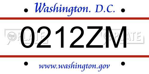 0212ZM District Of Columbia License Plate