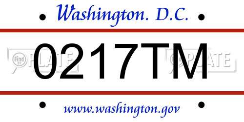 0217TM District Of Columbia License Plate