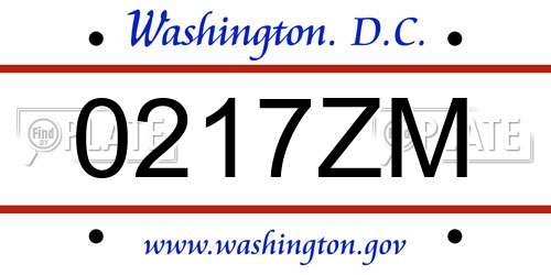0217ZM District Of Columbia License Plate