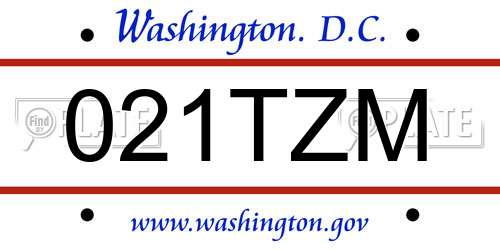 021TZM District Of Columbia License Plate