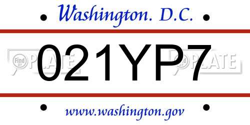 021YP7 District Of Columbia License Plate