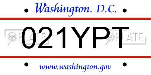 021YPT District Of Columbia License Plate