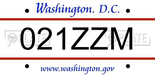 021ZZM District Of Columbia License Plate