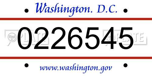 0226545 District Of Columbia License Plate