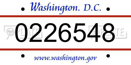 0226548 District Of Columbia License Plate