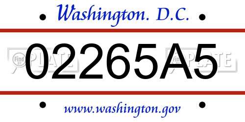 02265A5 District Of Columbia License Plate