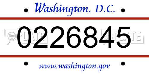 0226845 District Of Columbia License Plate