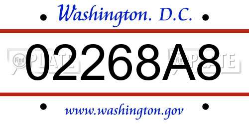 02268A8 District Of Columbia License Plate