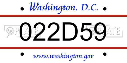 022D59 District Of Columbia License Plate