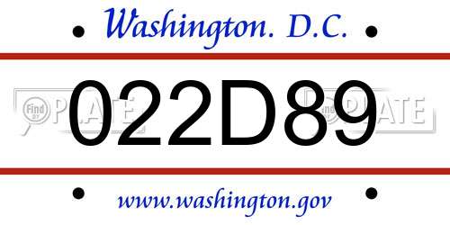 022D89 District Of Columbia License Plate
