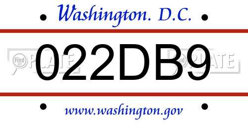 022DB9 District Of Columbia License Plate