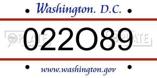 022O89 District Of Columbia License Plate