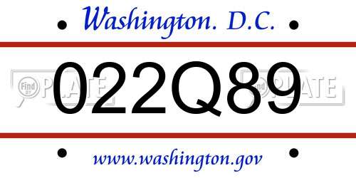 022Q89 District Of Columbia License Plate