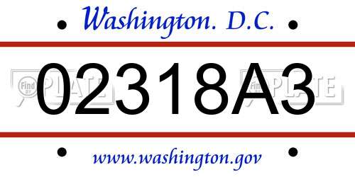 02318A3 District Of Columbia License Plate