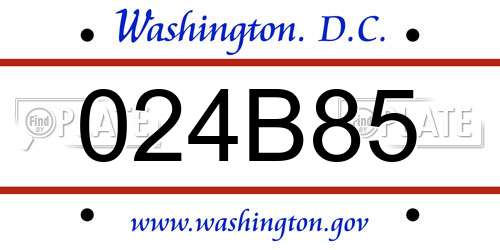 024B85 District Of Columbia License Plate