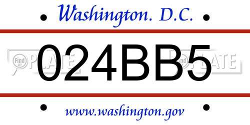 024BB5 District Of Columbia License Plate