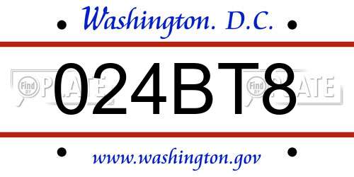 024BT8 District Of Columbia License Plate